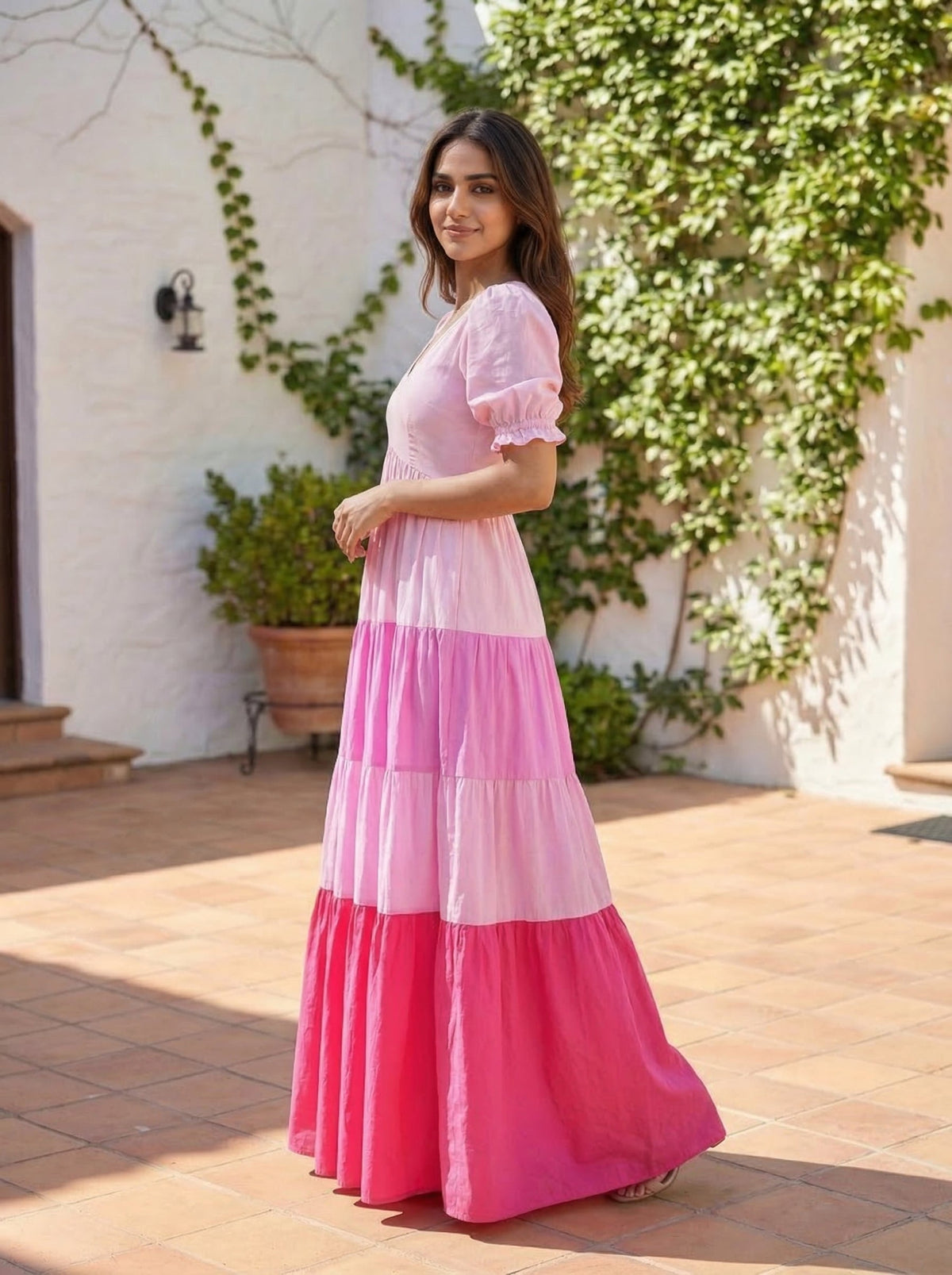 Pink Embellished Cotton Anarkali Gown