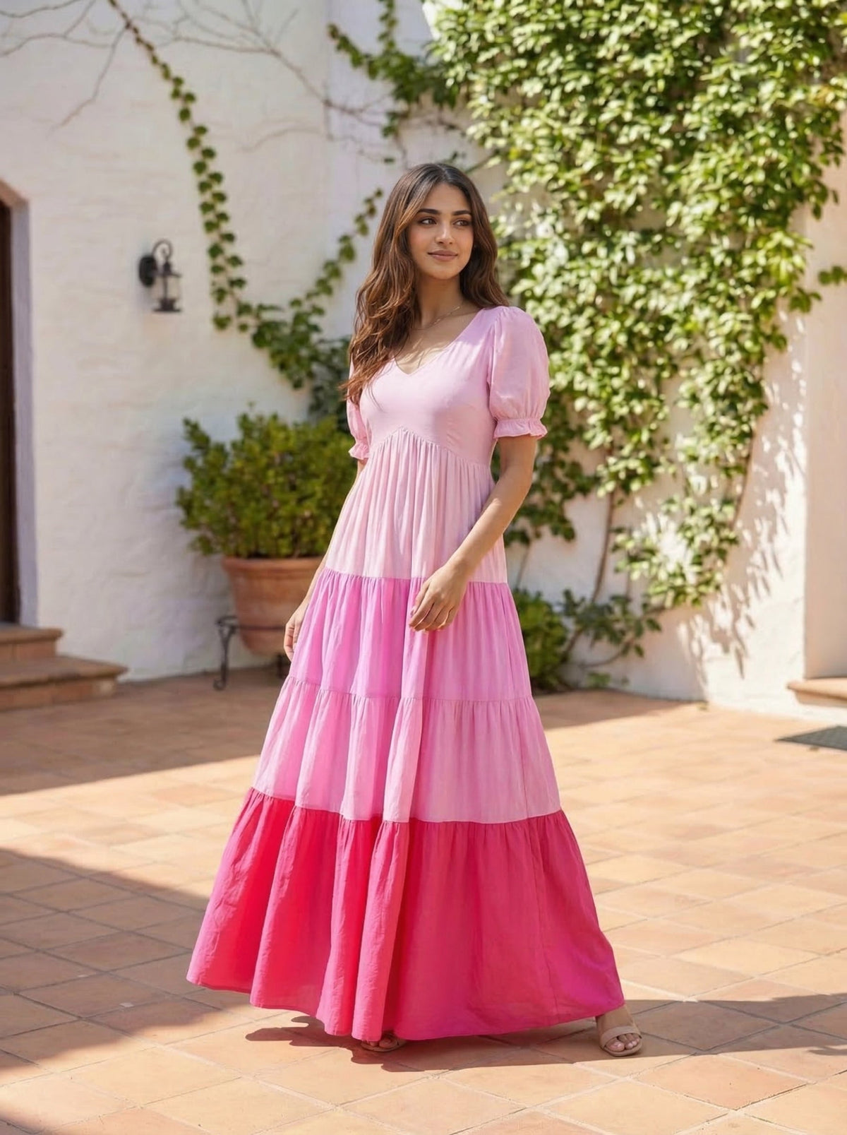 Pink Embellished Cotton Anarkali Gown