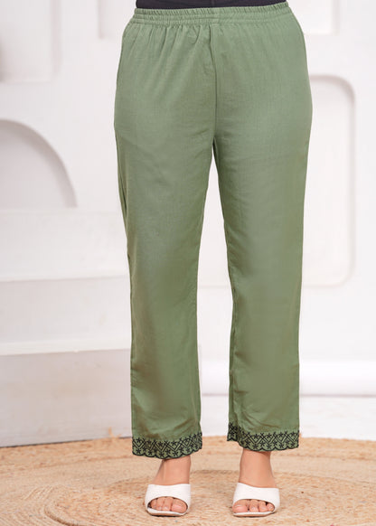 Green Embroidered Cotton Kurta and Pant Set with Dupatta