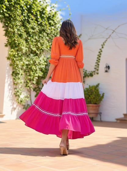 Orange White Pink Embellished Cotton Gown