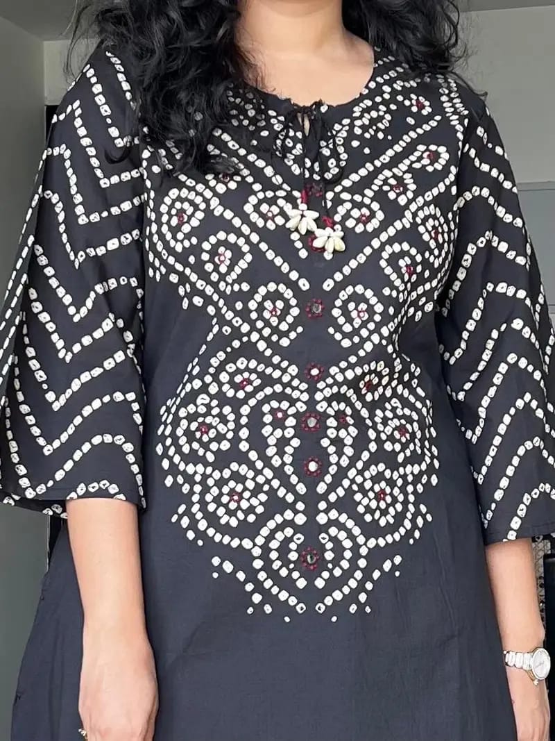 Black Printed Cotton Kurta and Palazzo Set with Dupatta
