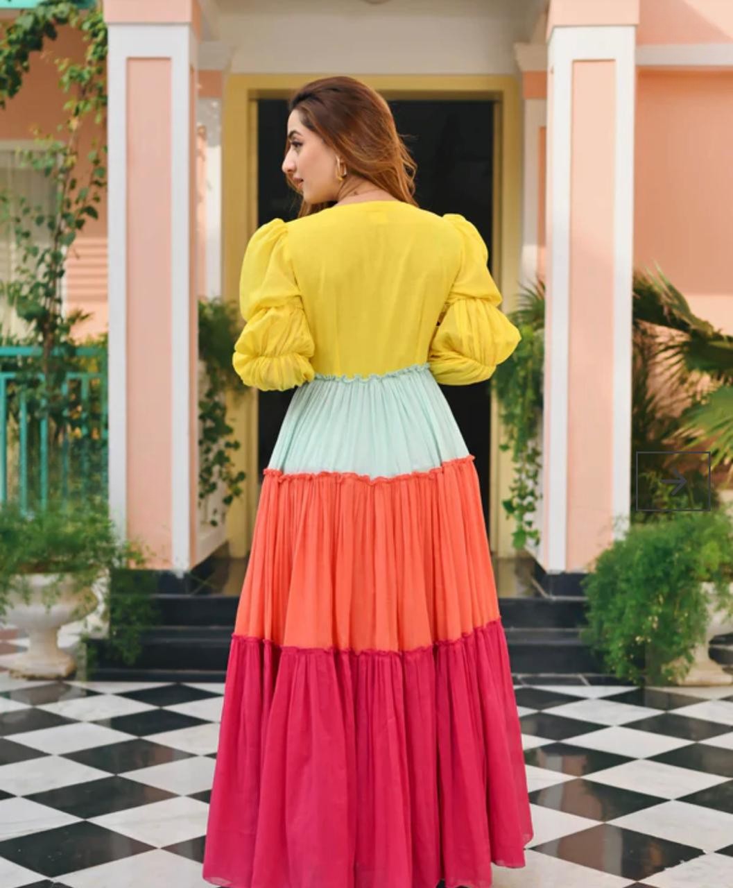 Yellow Orange Multicolored Embellished Cotton Anarkali Gown